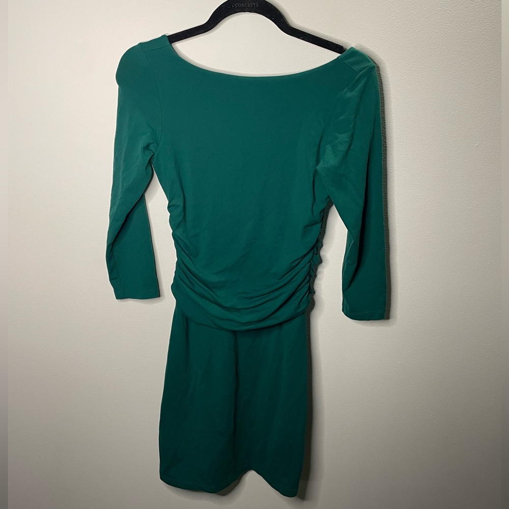 Susana Monaco Green Scoop Neck Ruched Side 3/4 Sleeve Dress St. Patrick’s Day